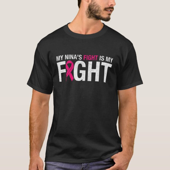 Rosa Ribbon Oktobermånad Min Nina kämpar är mitt F T Shirt (Framsida)