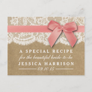 Rosa Ribbon on Kraft & Snöre Möhippa Recipe Inbjudan Vykort