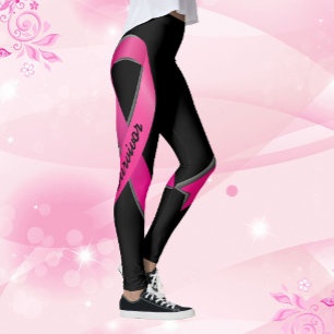 Rosa Ribbon Personalize 2 Bröstcancer överlevande Leggings