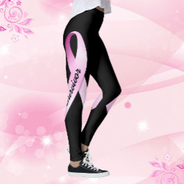 Rosa Ribbon Personalize Namn Bröstcancer medvetenh Leggings