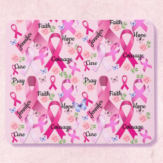 Rosa Ribbon Personalize Ord & Namn Breast Cancer Musmatta (Skapare uppladdad)