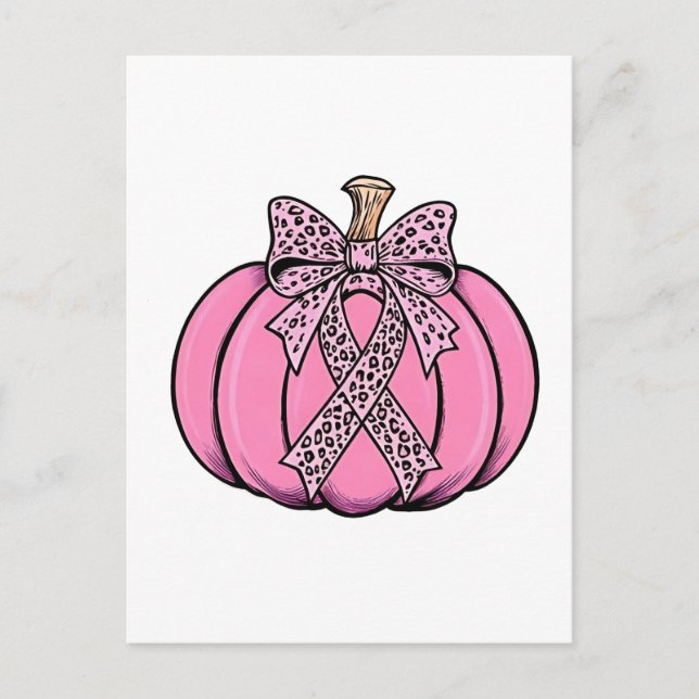 Rosa Ribbon Pumpkin Ansikte Halloween Breast Cance Inbjudan Vykort (Framsida)