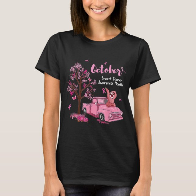 Rosa Ribbon Pumpkin Lastbil Sloth Breast Cancer T Shirt (Framsida)