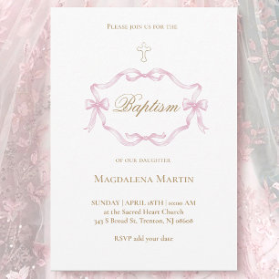 rosa ribbon ram Baptisminbjudan Inbjudningar