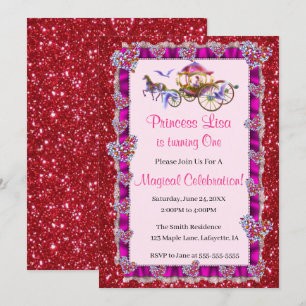 Rosa Ribbon Red Glitter Royal Princess Birthday Inbjudningar
