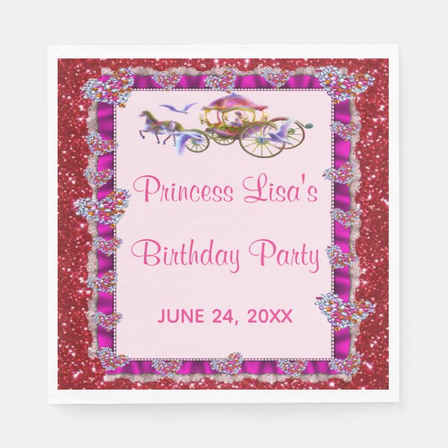 Rosa Ribbon Red Glitter Royal Princess Birthday Pappersservett (Framsidan)