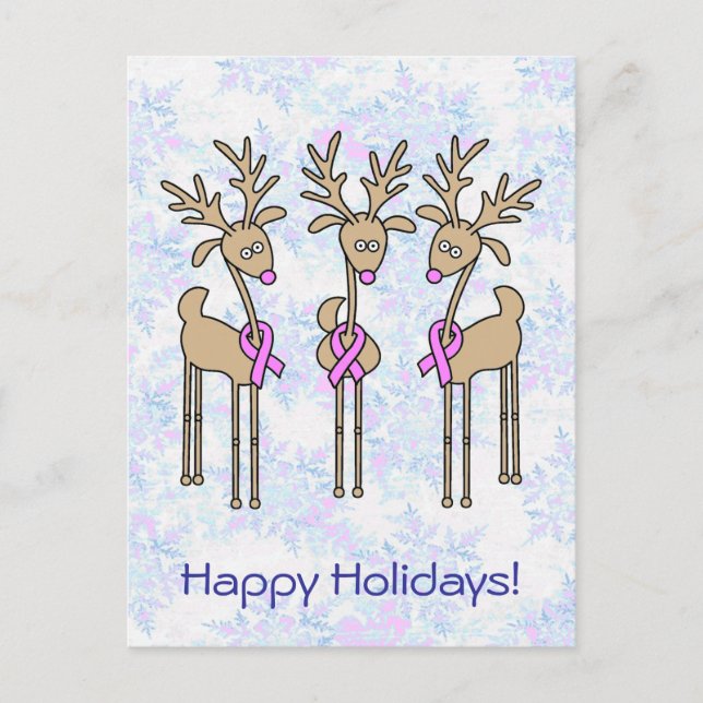 Rosa Ribbon Reindeer - Bröstcancer Helg Vykort (Framsida)