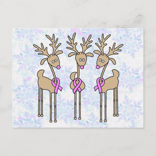 Rosa Ribbon Reindeer - Bröstcancer Vykort (Framsida)