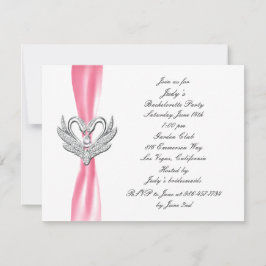 Rosa Ribbon Silver Svanar Bachelorette Party Inbju Inbjudningar