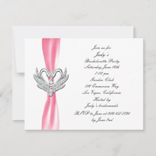 Rosa Ribbon Silver Svanar Bachelorette Party Inbju Inbjudningar