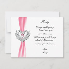 Rosa Ribbon Silver Svanar Maid of honor-kort Inbjudningar