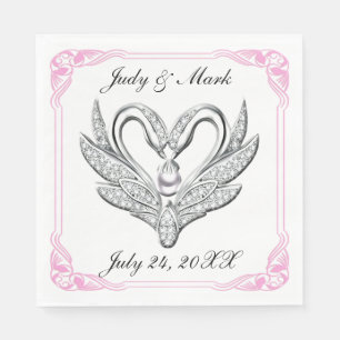 Rosa Ribbon Silver Svanar Papper Napkins Pappersservett