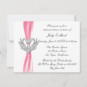 Rosa Ribbon Silver Svanar Rehearsal Dinner Inbjuda Inbjudningar
