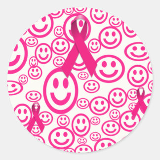 Rosa Ribbon Smiles som hjälper till Runt Klistermärke