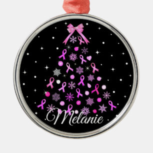 Rosa Ribbon Snowflake Julgran Julgransprydnad Metall