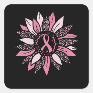 Rosa Ribbon Solros Breast Cancer Awareness Gift Fyrkantigt Klistermärke