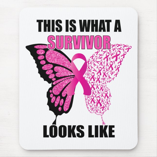 Rosa Ribbon Survivor Butterfly Breast Cancer Musmatta (Framsidan)