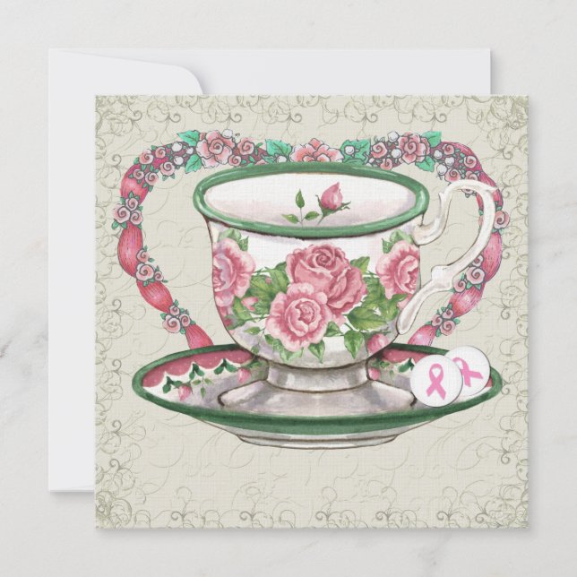 Rosa Ribbon Sweet Tea Party - SRF Inbjudningar (Framsida)