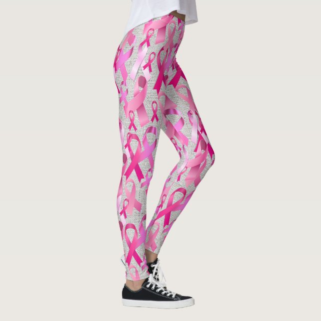 Rosa Ribbon Toss Bröstcancer överlevande Söt Leggings (Höger)