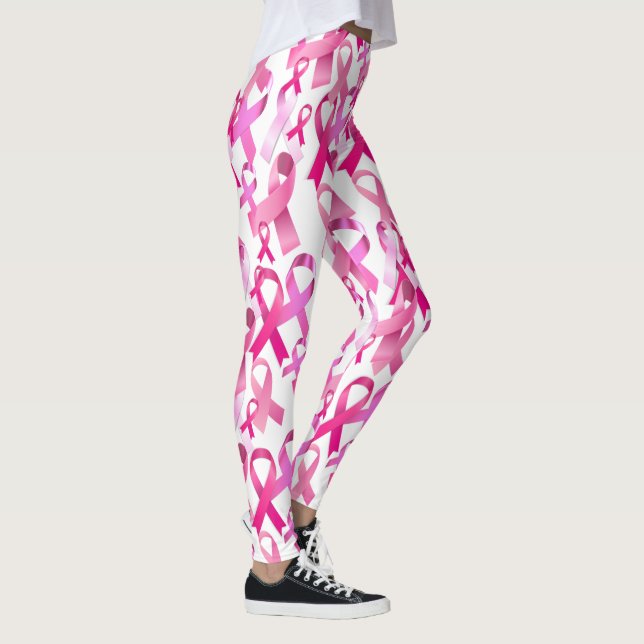 Rosa Ribbon Toss Bröstcancer överlevande Söt Leggings (Höger)