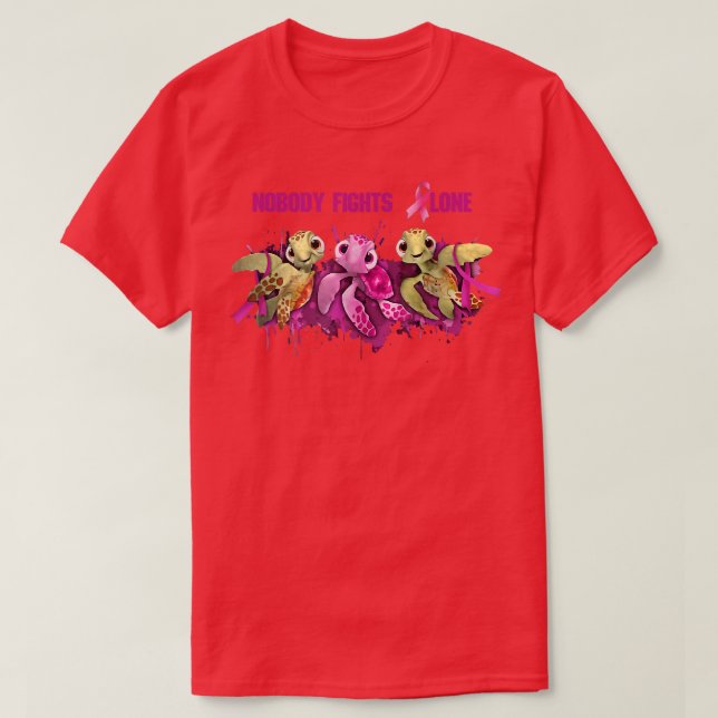 Rosa Ribbon Turtle Breast Cancer Awareness T Shirt (Design framsida)