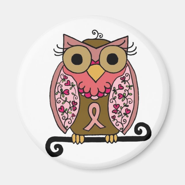 Rosa Ribbon Uggla Magnet (Framsidan)