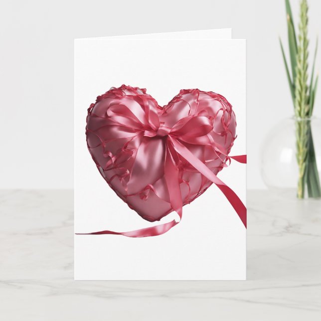 Rosa Ribbon Valentine Day Heart Card Kort (Framsida)