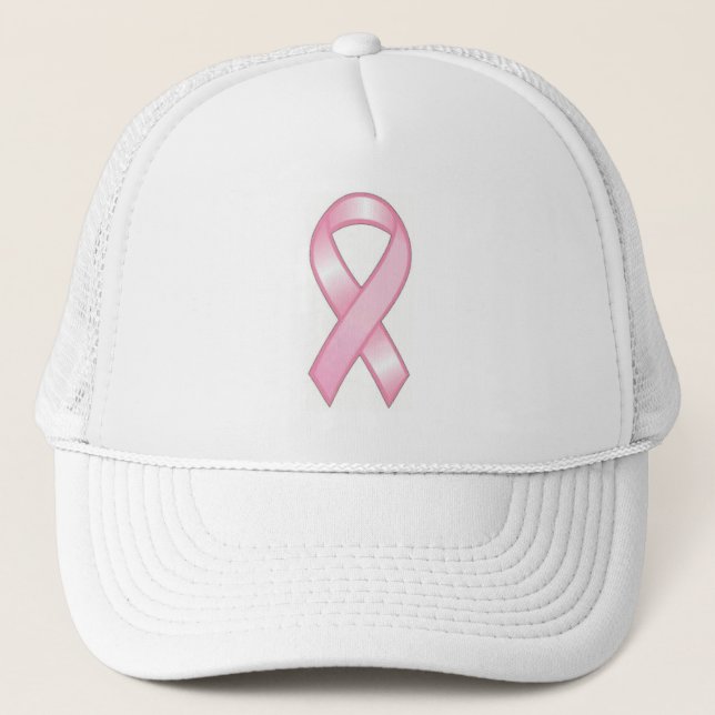 Rosa Ribbon White Mesh Breast Cancer Awareness Cap Truckerkeps (Framsida)