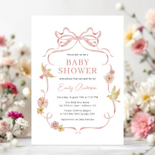 Rosa Ribbon Wildblomma Bow Baby Shower Inbjudningar