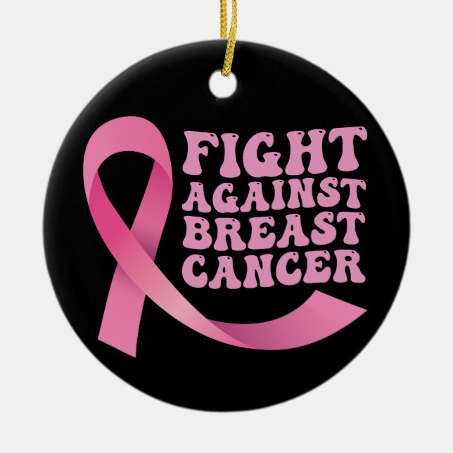 Rosa Ribbon Women Cancer Awareness Breast Cancer Julgransprydnad Keramik (Framsidan)