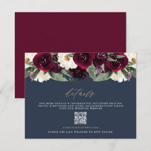 ROSA Rich Burgundy Blommiga och Navy Bröllopsdetal Inbjudningar