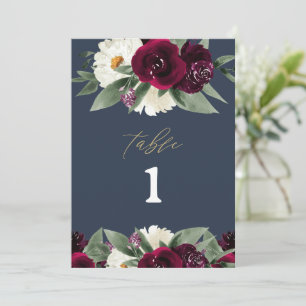 ROSA Rik Burgundy Blommigt Navy Blue Bordsnummer