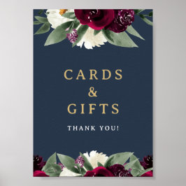 ROSA Rik Burgundy Blommigt Navy Cards and Gifts Poster