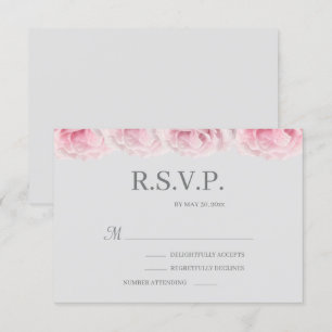 Rosa riktiga rosenblommor Elegant grå bröllops-RSV Inbjudningar