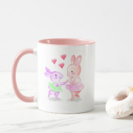 Rosa Rim & Handle Mugg Dancing Bunnies Tutu