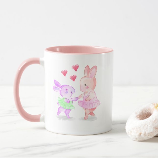 Rosa Rim & Handle Mugg Dancing Bunnies Tutu (Med munk)