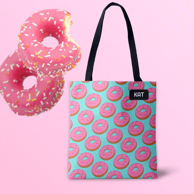 Rosa Ring Donut Toon stil - ditt namn / initialer Tygkasse (Skapare uppladdad)