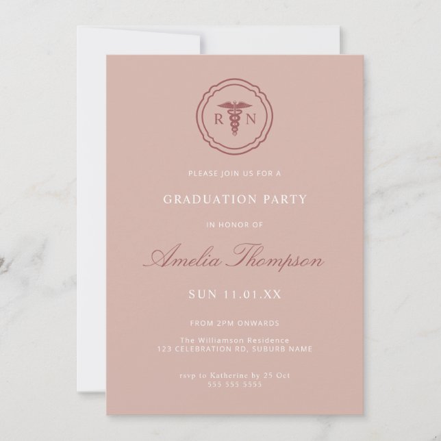 Rosa RN Grad Party Nurse Studenten Inbjudningar (Framsida)