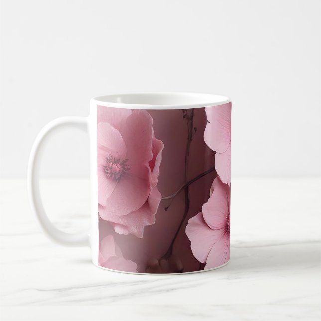Rosa  Ro Aestetiskt Blommönster Kaffemugg (Vänster)