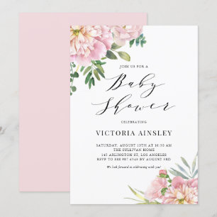  Rosa Ro  Blommigt Baby Shower Inbjudningar