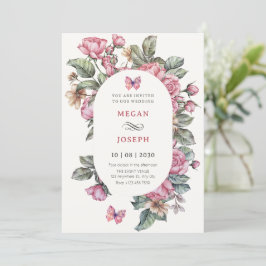 Rosa ro blommigt bröllop inbjudningar