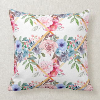 Rosa,ro,boho,trellis,vattenfärgsblommor kudde