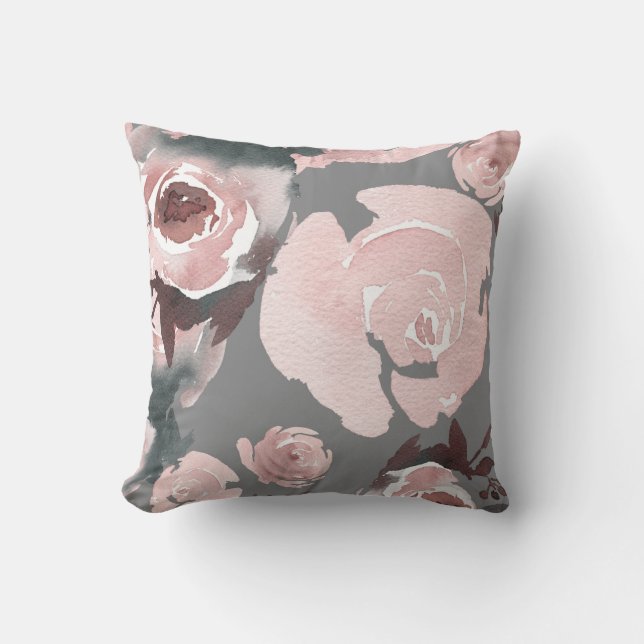 Rosa Ro Grått  kolkol Blommigt Kudde (Framsida)