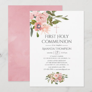 Rosa & Ro Guld Blommigt Första Heligan Kommunisio Inbjudningar