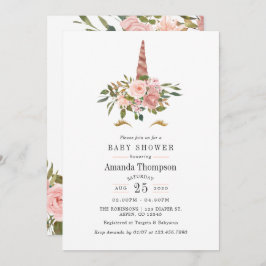  Rosa & Ro Guld Blommigt Unicorn Baby Shower Inbjudningar