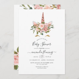  Rosa & Ro Guld Blommigt Unicorn Baby Shower Inbjudningar