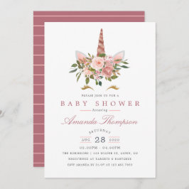  Rosa & Ro Guld Blommigt Unicorn Baby Shower Inbjudningar