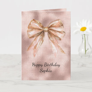 Rosa  Ro Guld Bow Birthday Kort