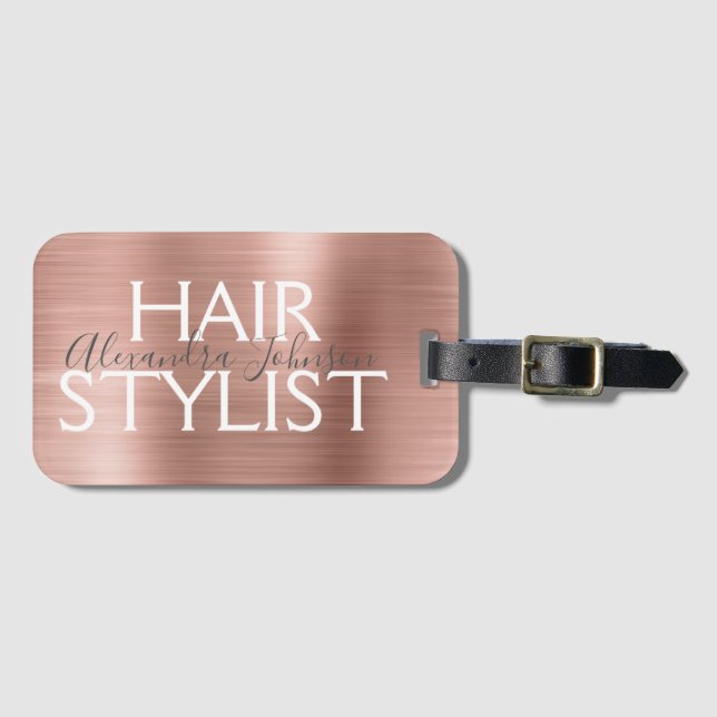 Rosa & Ro Guld Brushed Metall Hair Stylist Bagagebricka (Framsida horisontal)