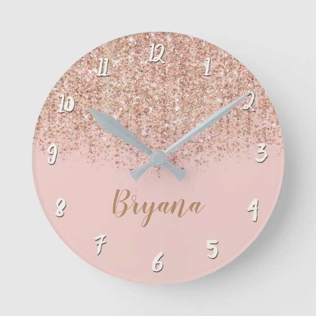  Rosa & Ro Guld Glitter Glam Girly Chic Rund Klocka (Framsida)